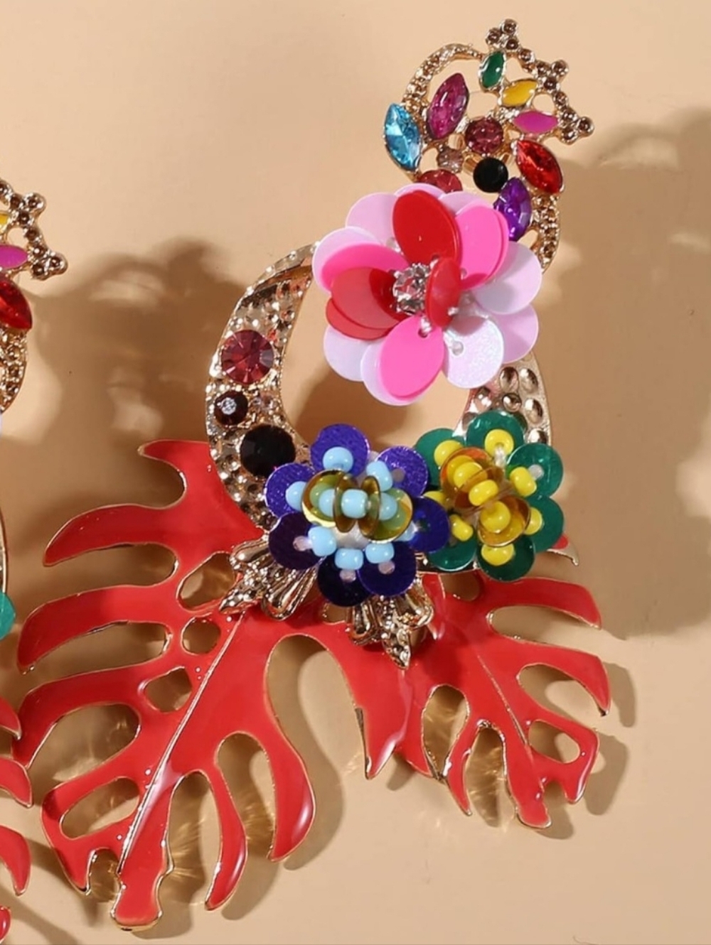 Last One: "Charisma" Red Tropical Statement floral earring - Picture 3 of 3